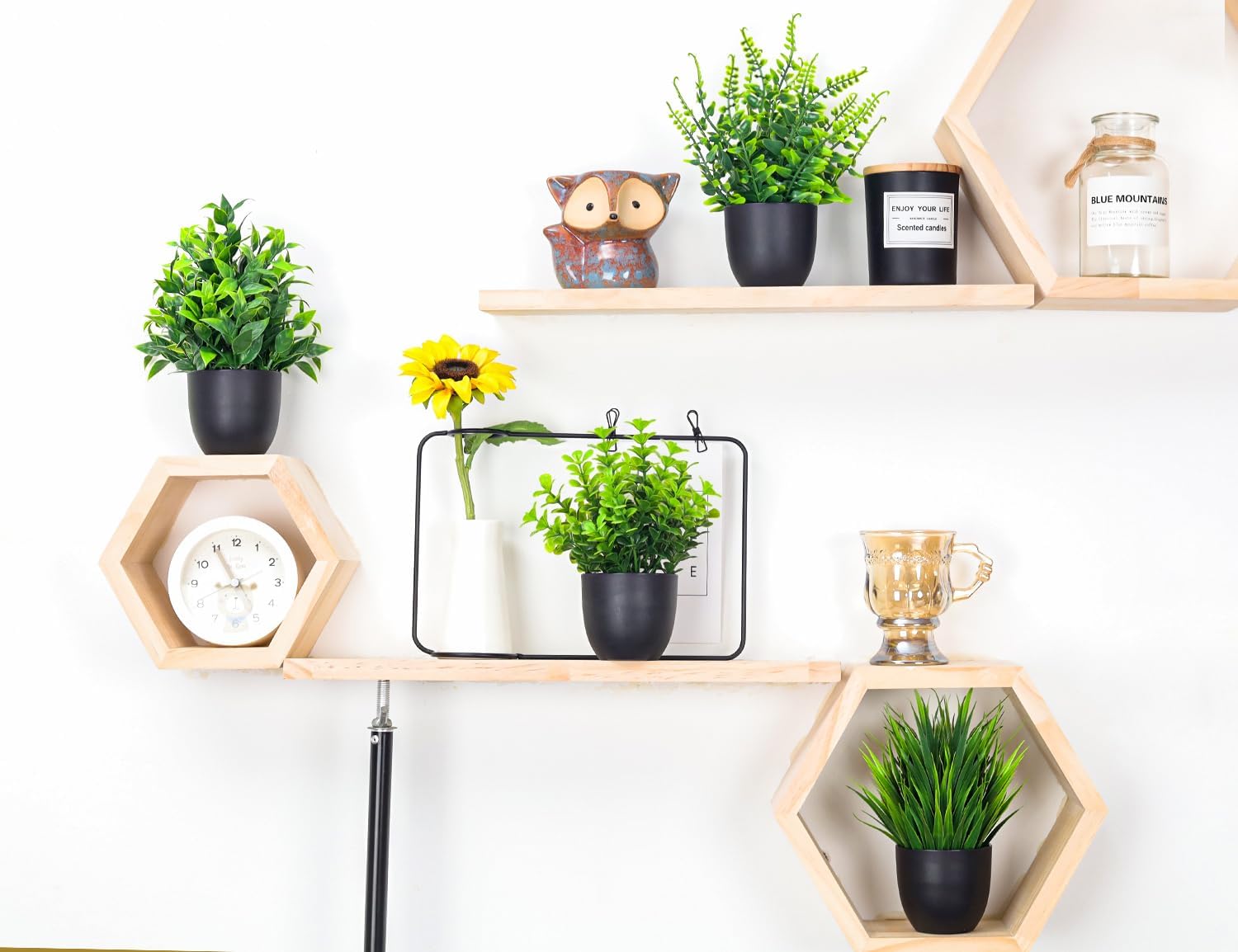 Flexoria Mini Artificial Plants 4-Pack – Black Pots for Table & Room Decor