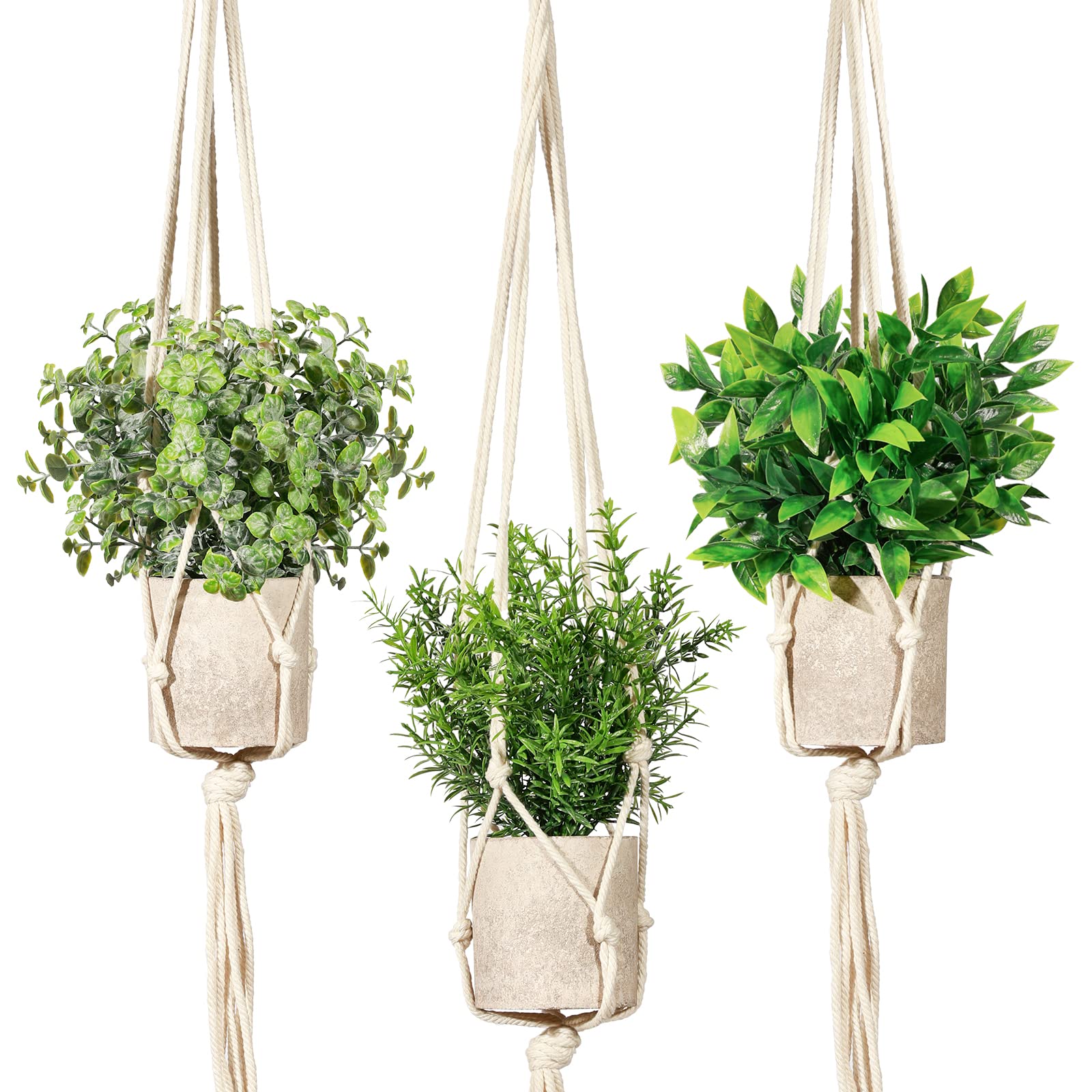 Flexoria 3-Pack Mini Hanging Plants – Faux Greenery with Macrame Hangers