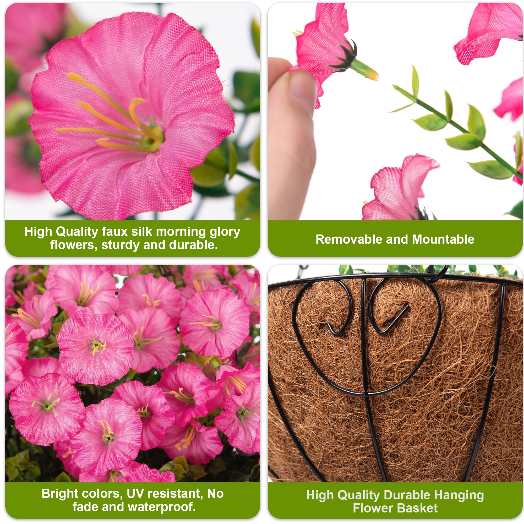 Flexoria Hanging Flower Basket – Faux Morning Glory for Outdoor Decor